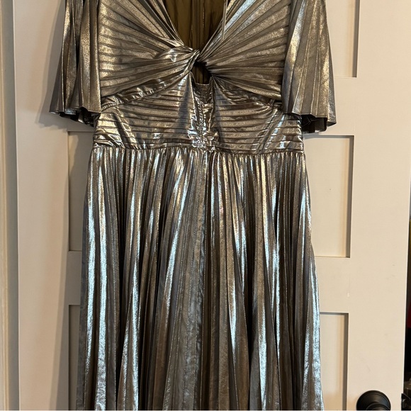 By Anthropologie Short-Sleeve Metallic Cutout Midi Dress - Picture 2 of 12